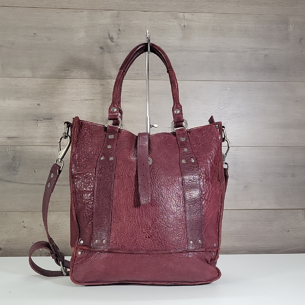 Large WILL Leather Goods Burgundy Heavy Leather Tote Bag